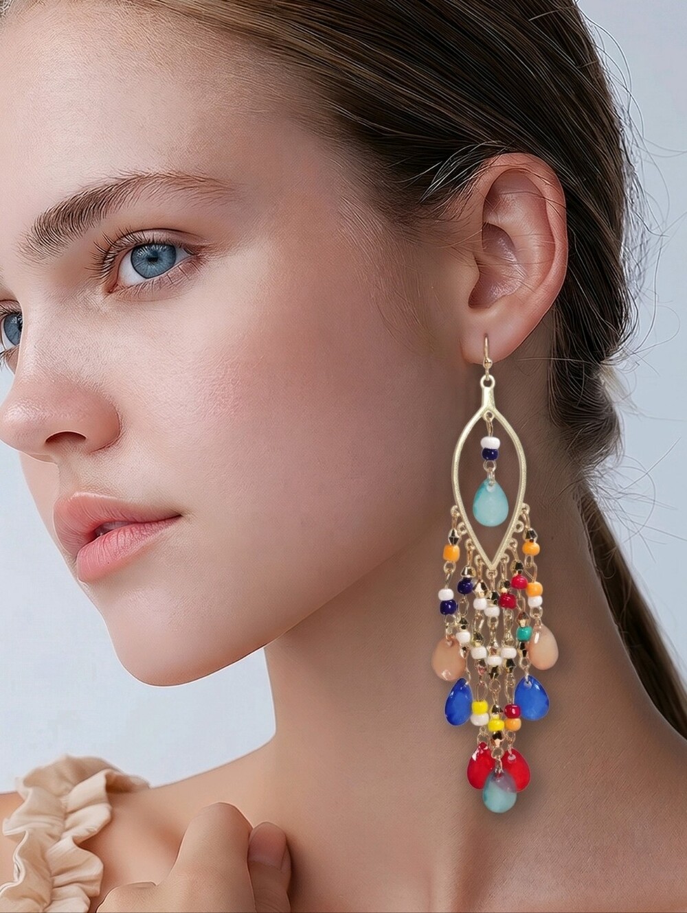 Colorful Chandelier Earrings Boho Waterfall Beaded Statement Glam Resort Chic
